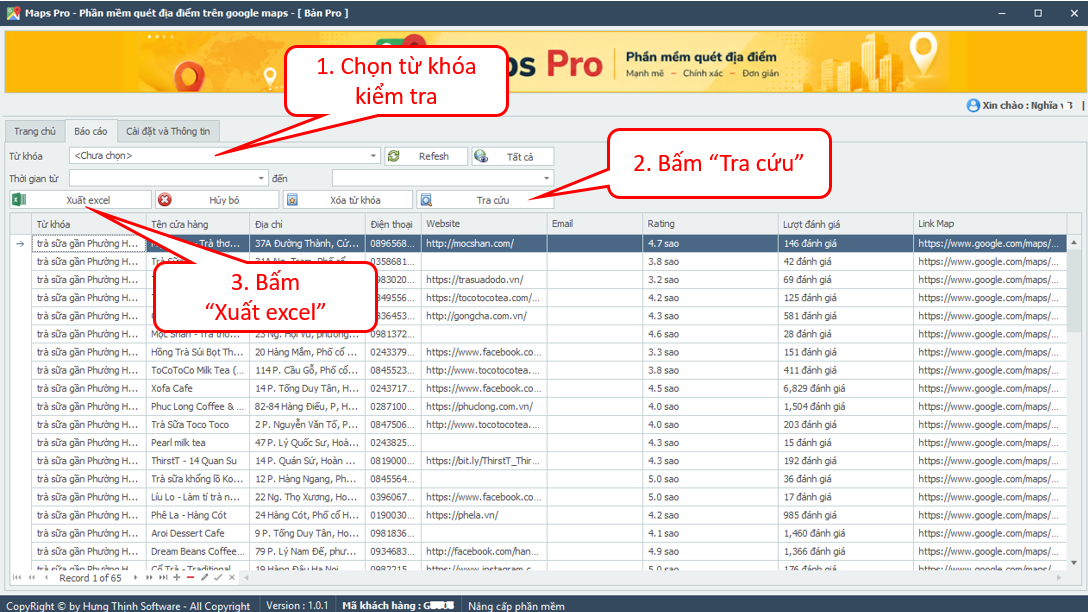 2. Xem báo cáo và xuất excel