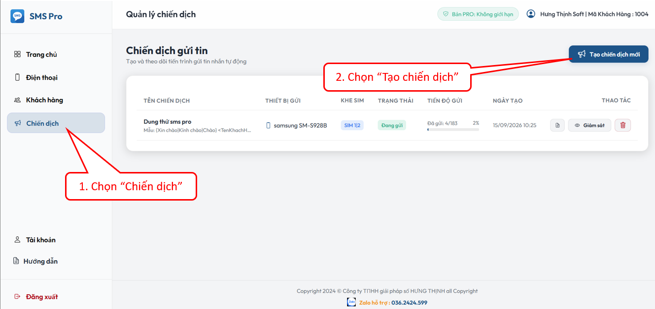 3.1 Khởi tạo chiến dịch