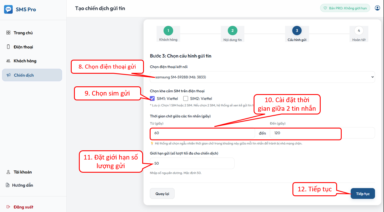 3.4 Cấu hình thông số gửi