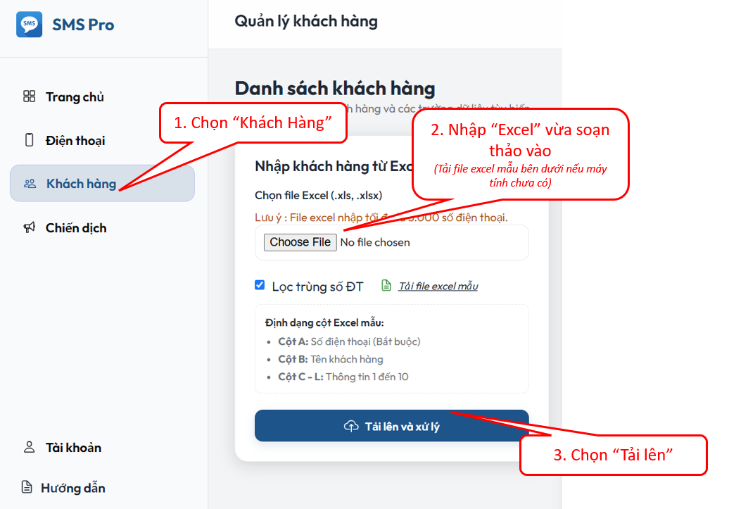 Bước 2. Nhập file excel vào phần mềm