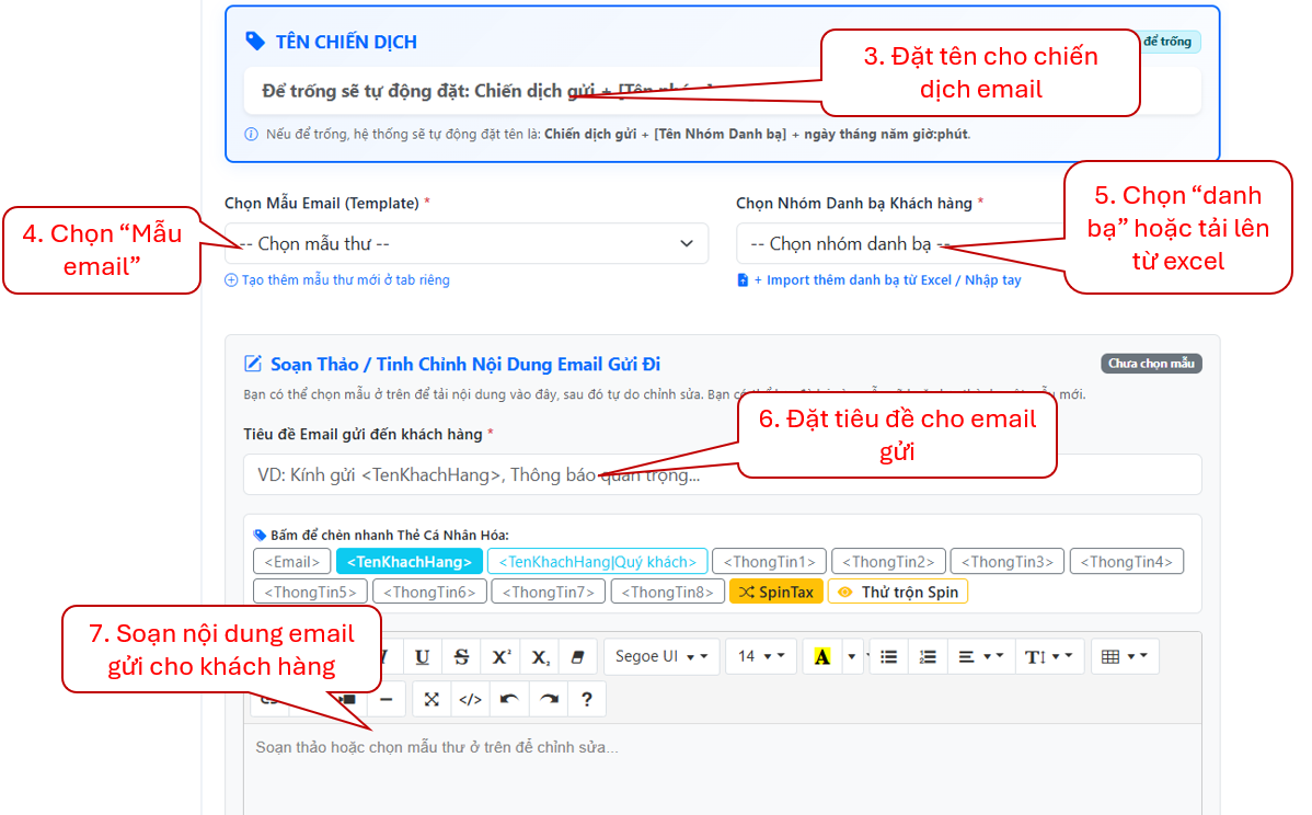 Cấu hình nội dung chiến dịch email tự động