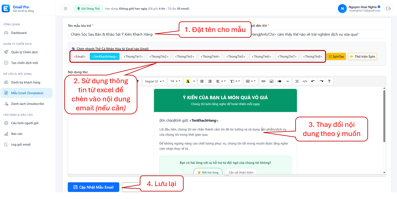Thiết kế mẫu thư cá nhân hóa trên phần mềm gửi email tự động